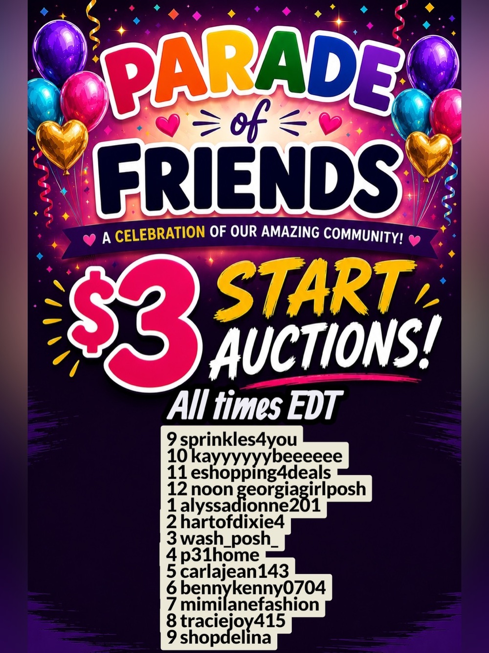 $3 STARTS PARADE OF FRIENDS THURSDAY AUGUST 27th - Picture 3 of 5